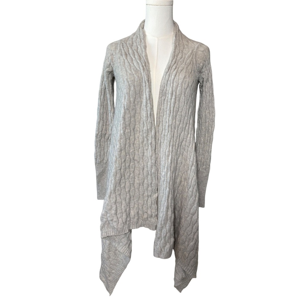Christopher Fischer 100% Cashmere Cable Knit Open Front Cardigan Gray Small READ
